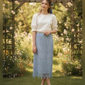 Y2K Tocca Blue Crochet Lace Daisy Floral Midi Coquette Skirt Sz 4 Deadstock